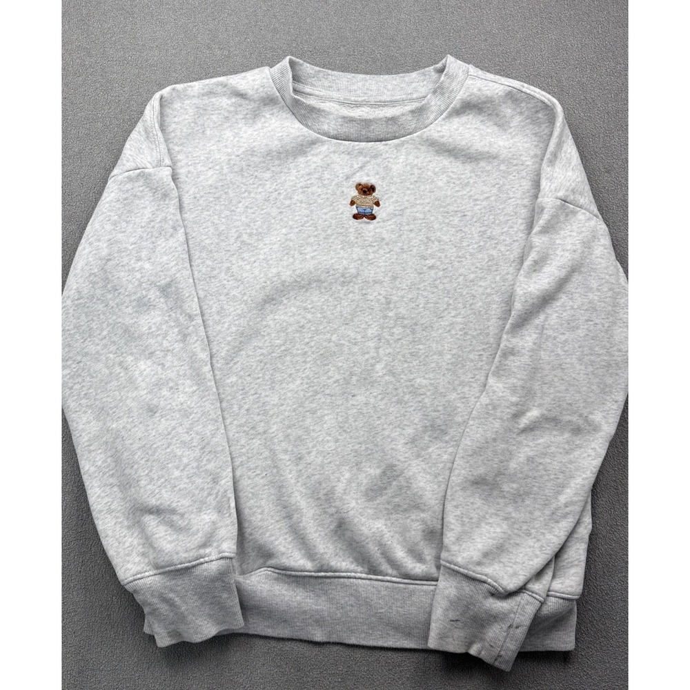 Art Class Gray Teddy Bear Sweatshirt Kids Size XL 14 Embroidered Pullover